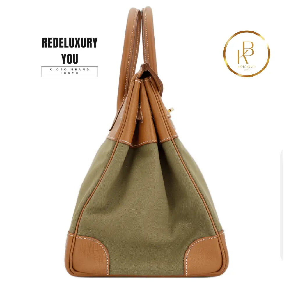 Birkin 35 Gold & Green Courchevel Canvas