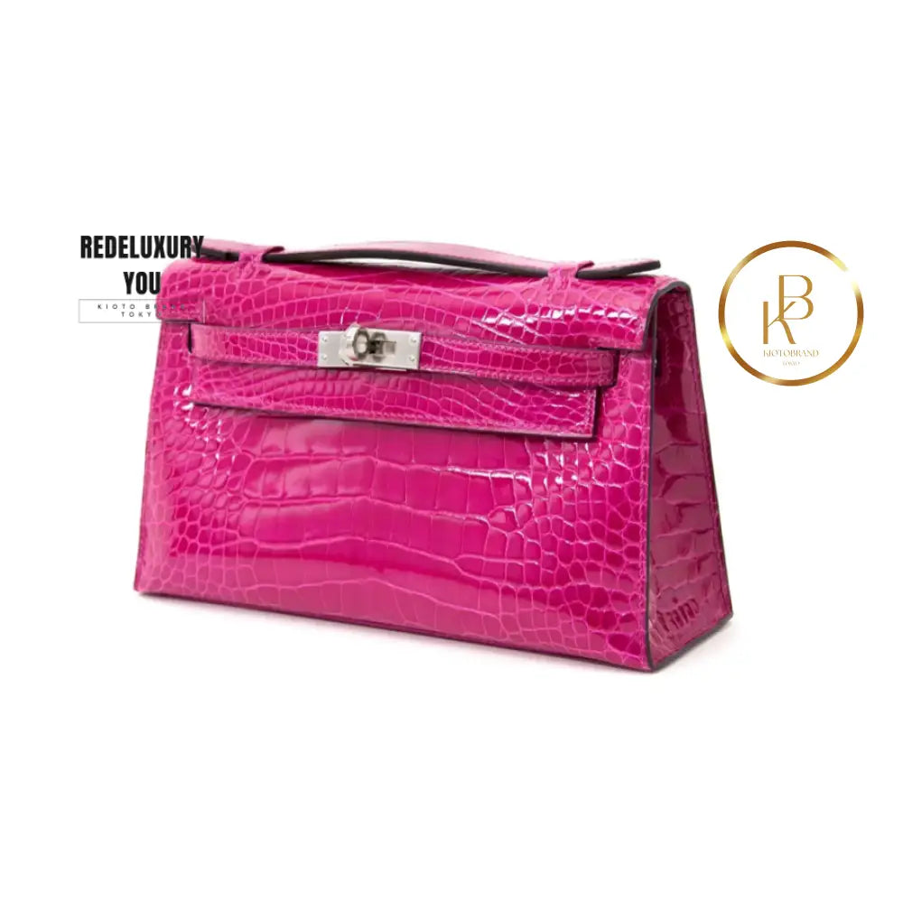 Rare Hermes Kelly Pochette Alligator Rose Sheherazade Phw