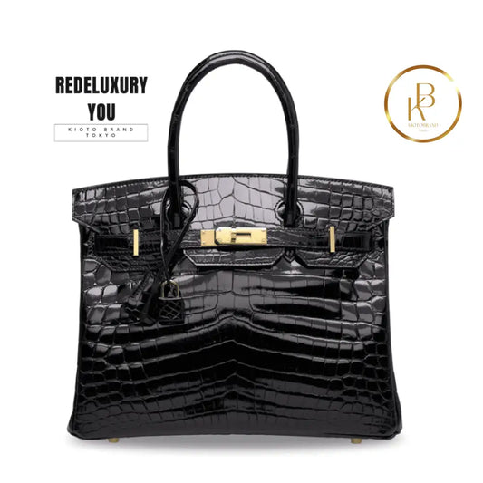 Birkin 30 Black Shiny Niloticus Croc