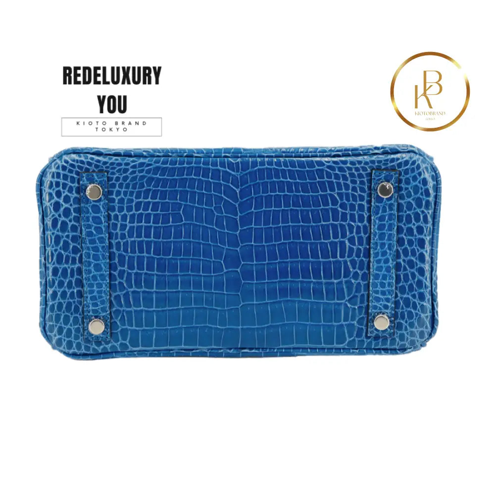 Birkin 35 Bleu Zellige Shiny Porosus Croc