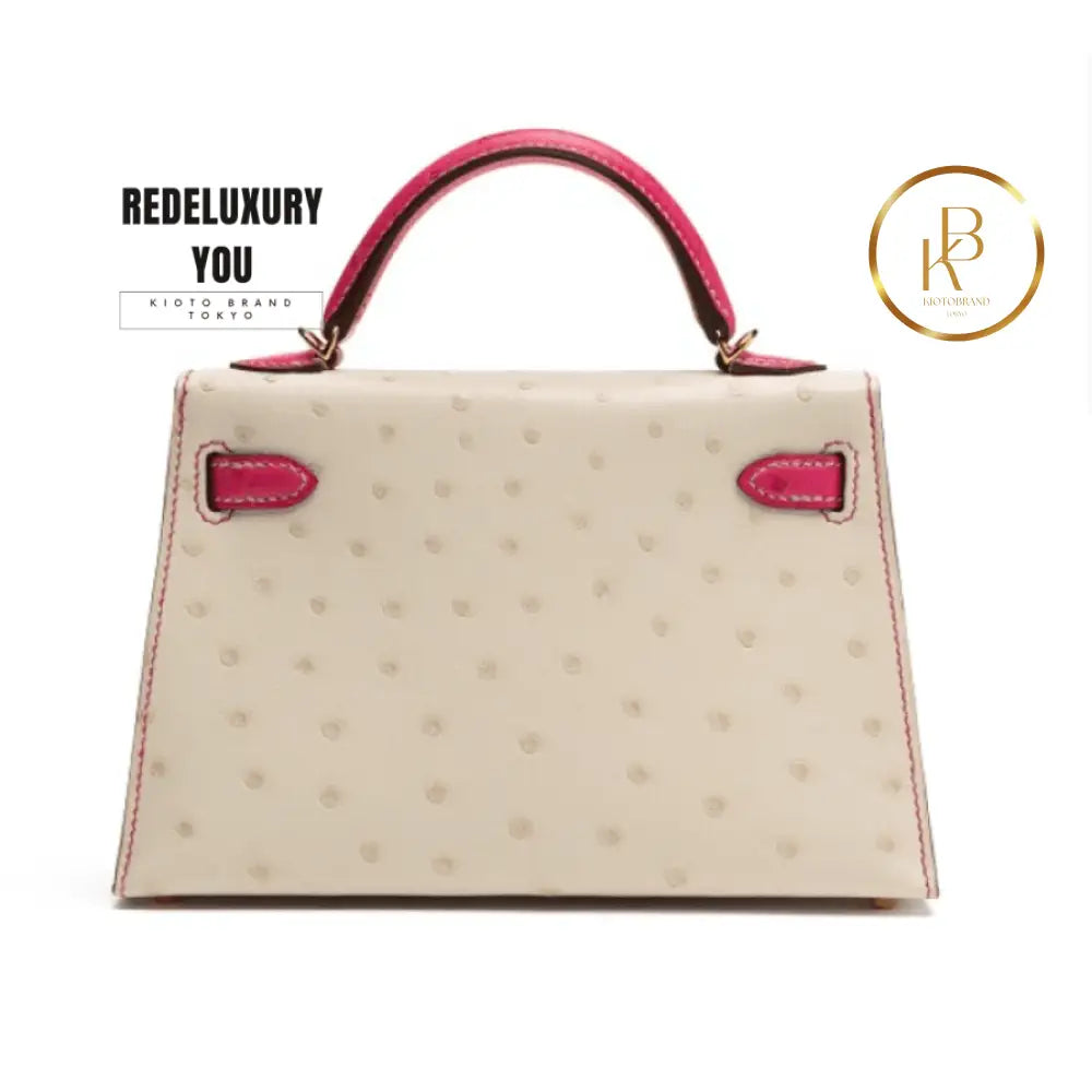 Kelly 20 Mini Ii Sellier Beton & Rose Tyrien Ostrich Hss