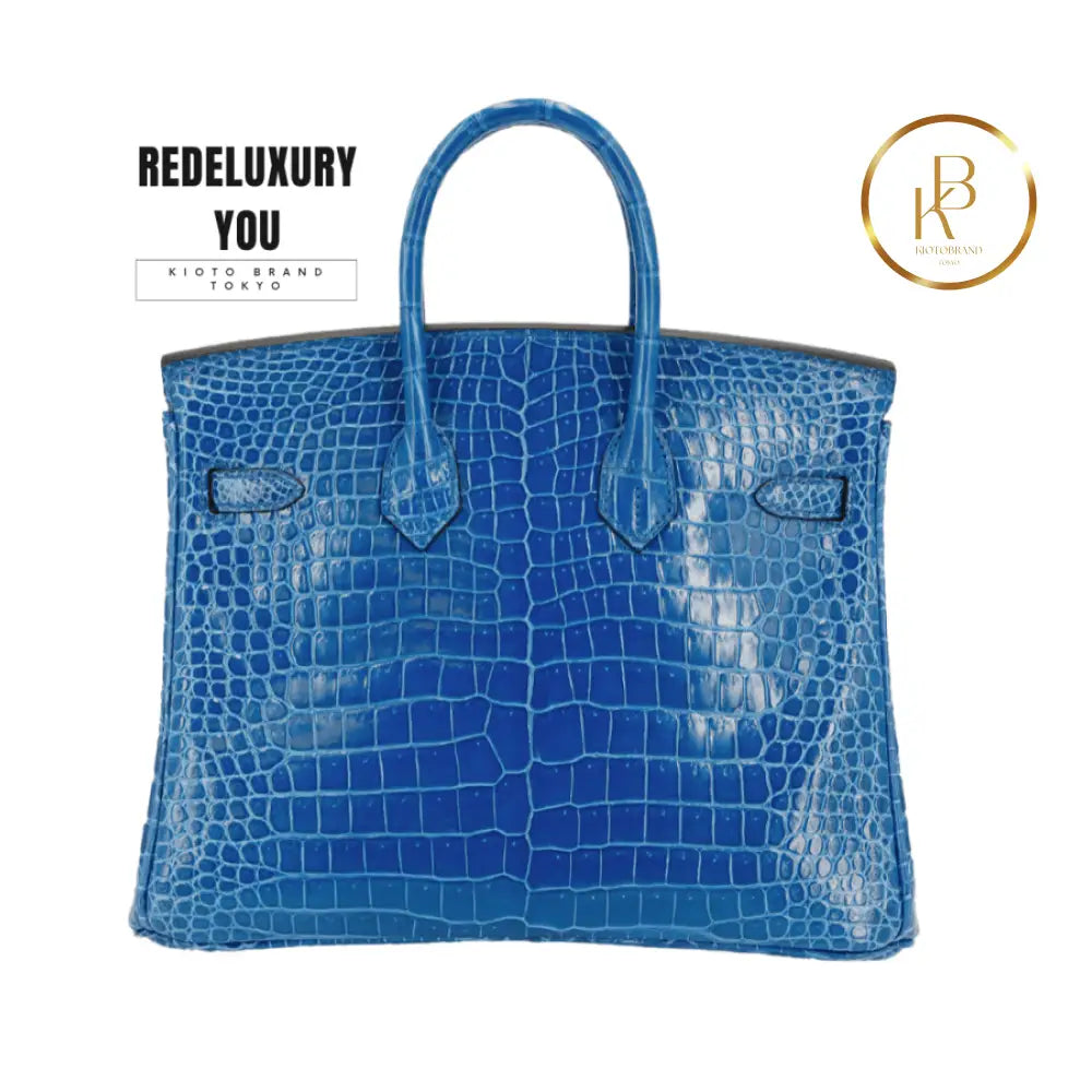 Birkin 35 Bleu Zellige Shiny Porosus Croc