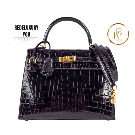 Kelly 25 Crocodile Prunoir Deep Plum Purple