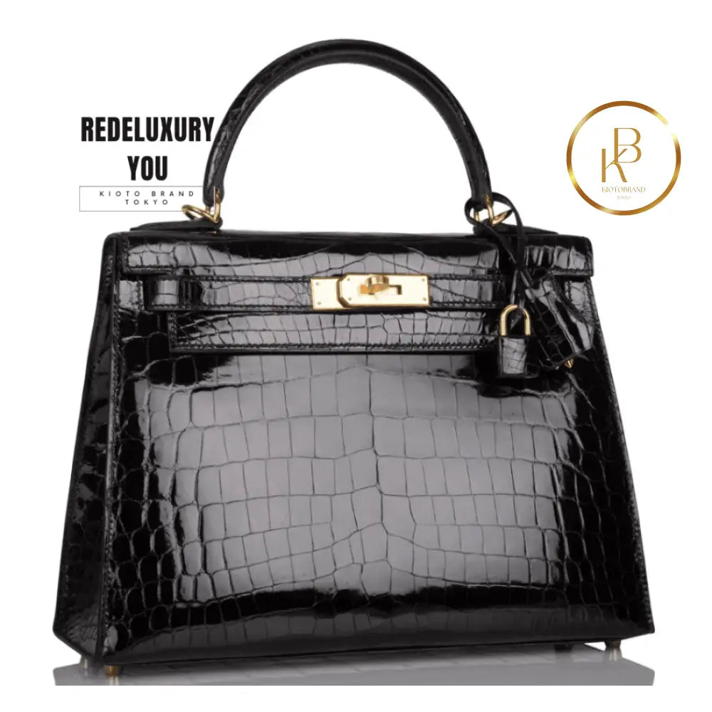 Kelly 28 Sellier Black Shiny Niloticus Crocodile