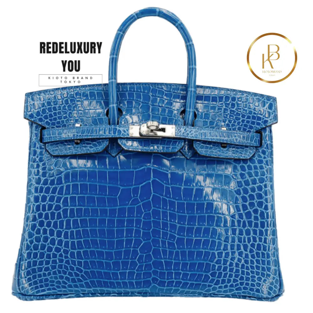 Birkin 35 Bleu Zellige Shiny Porosus Croc