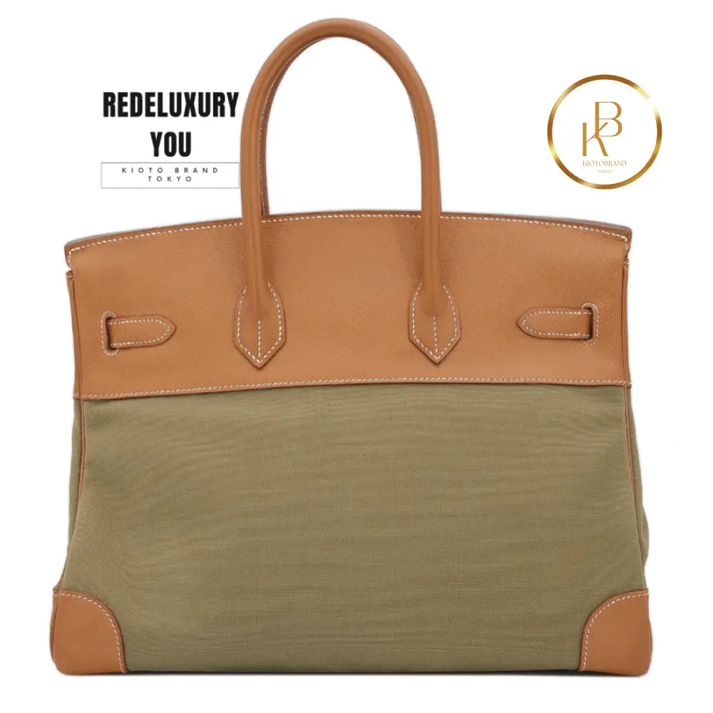 Birkin 35 Gold & Green Courchevel Canvas