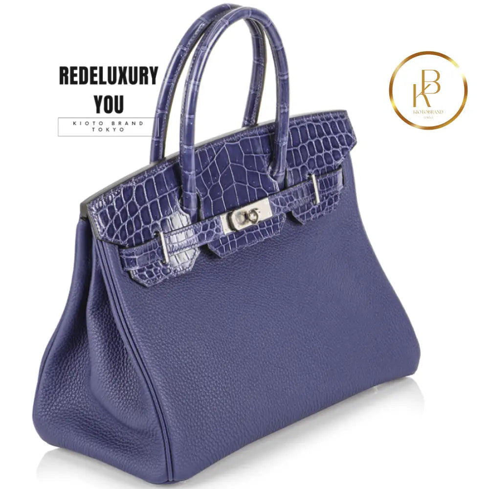 Birkin 30 In Bleu Touch Veau Togo/Croc Nilo