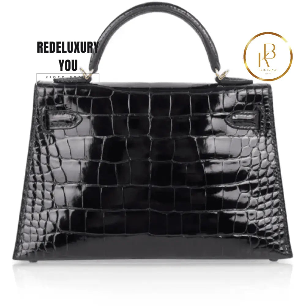 Kelly 20 Mini Sellier Black Alligator Gold Hardware
