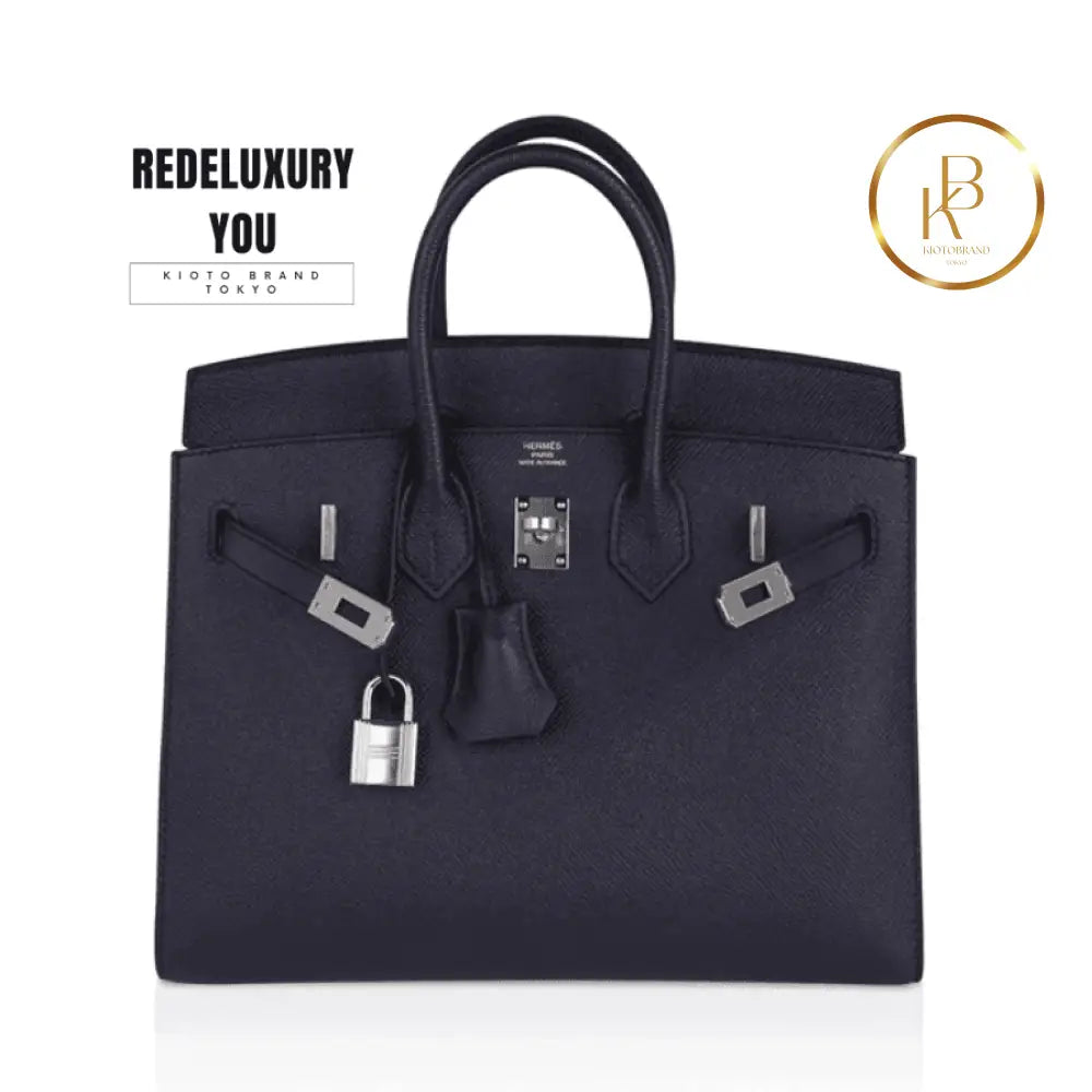 Birkin 25 Sellier Bag Bleu Indigo Palladium