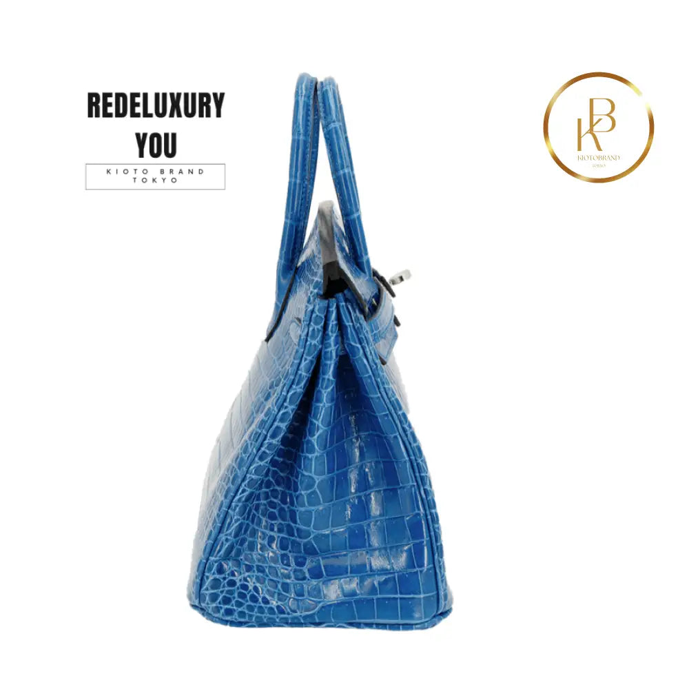 Birkin 35 Bleu Zellige Shiny Porosus Croc