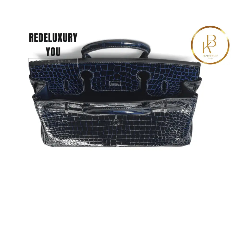 Birkin 30 Shiny Bleu Marine Porosus Croc 18K White Gold & Diamond Hardwar