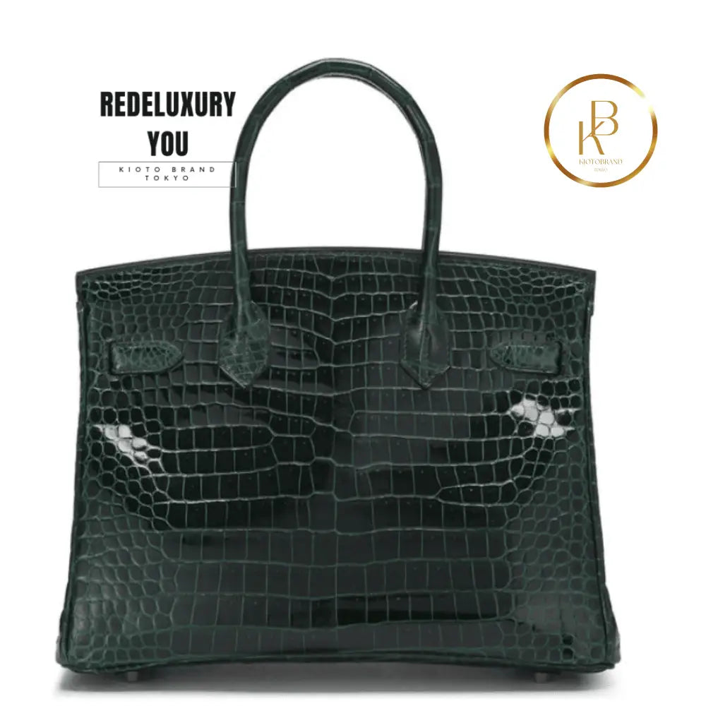 Birkin 30 Vert Fonce Crocodile Porosus Lisse Bag