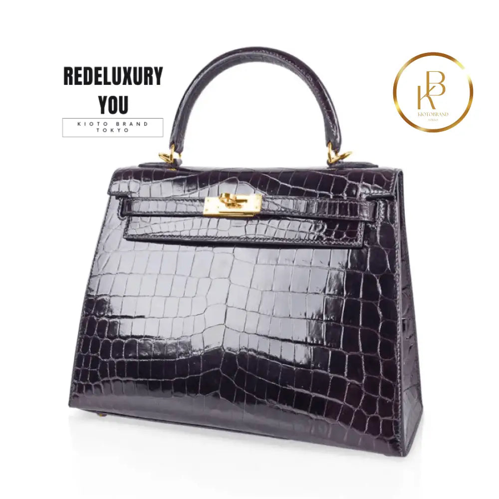 Kelly 25 Crocodile Prunoir Deep Plum Purple