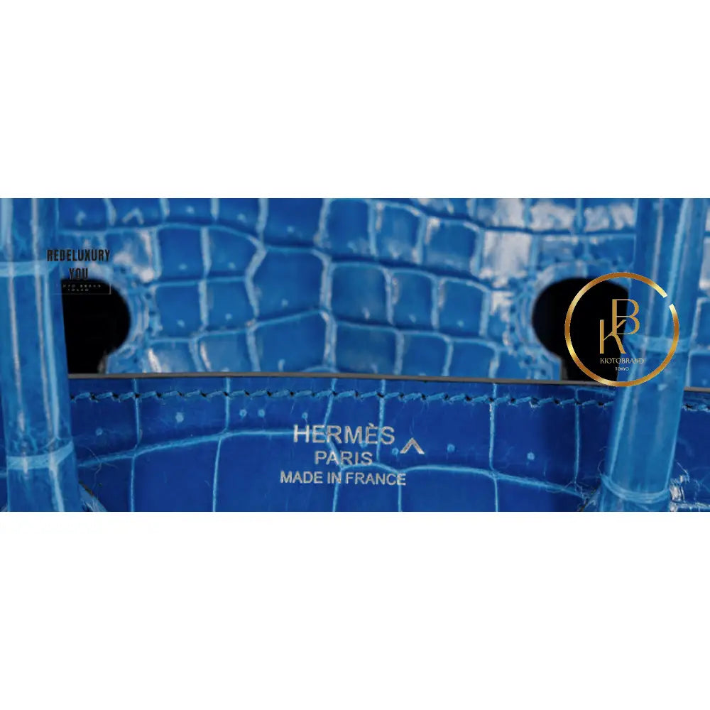 Birkin 35 Bleu Zellige Shiny Porosus Croc