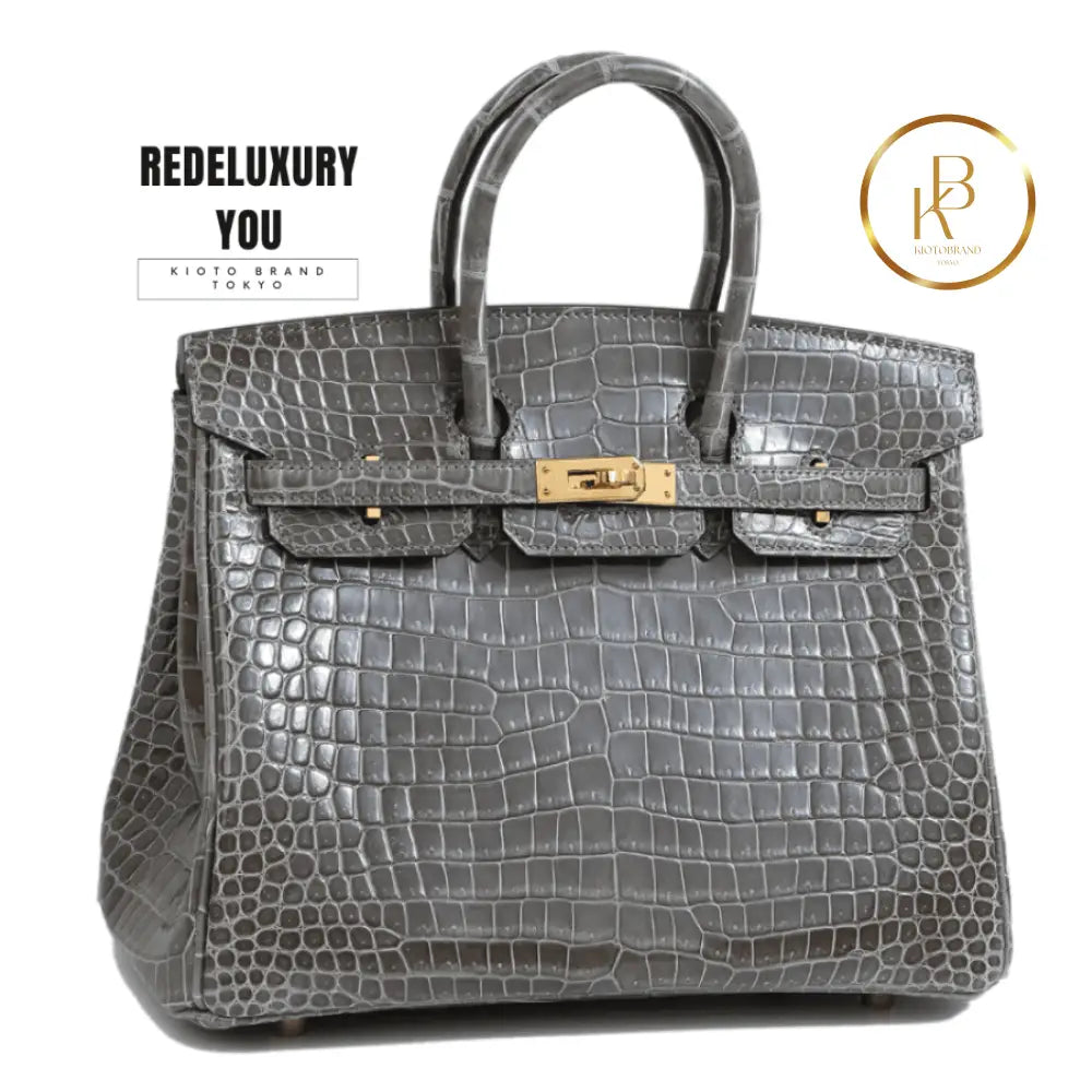 Birkin 25 Gris Tourterelle Rose Purple Hss Special Order Shiny Porosus C