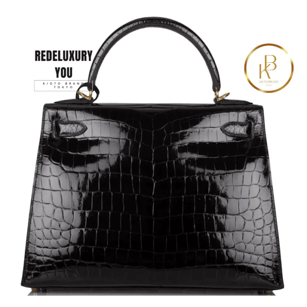 Kelly 28 Sellier Black Shiny Niloticus Crocodile