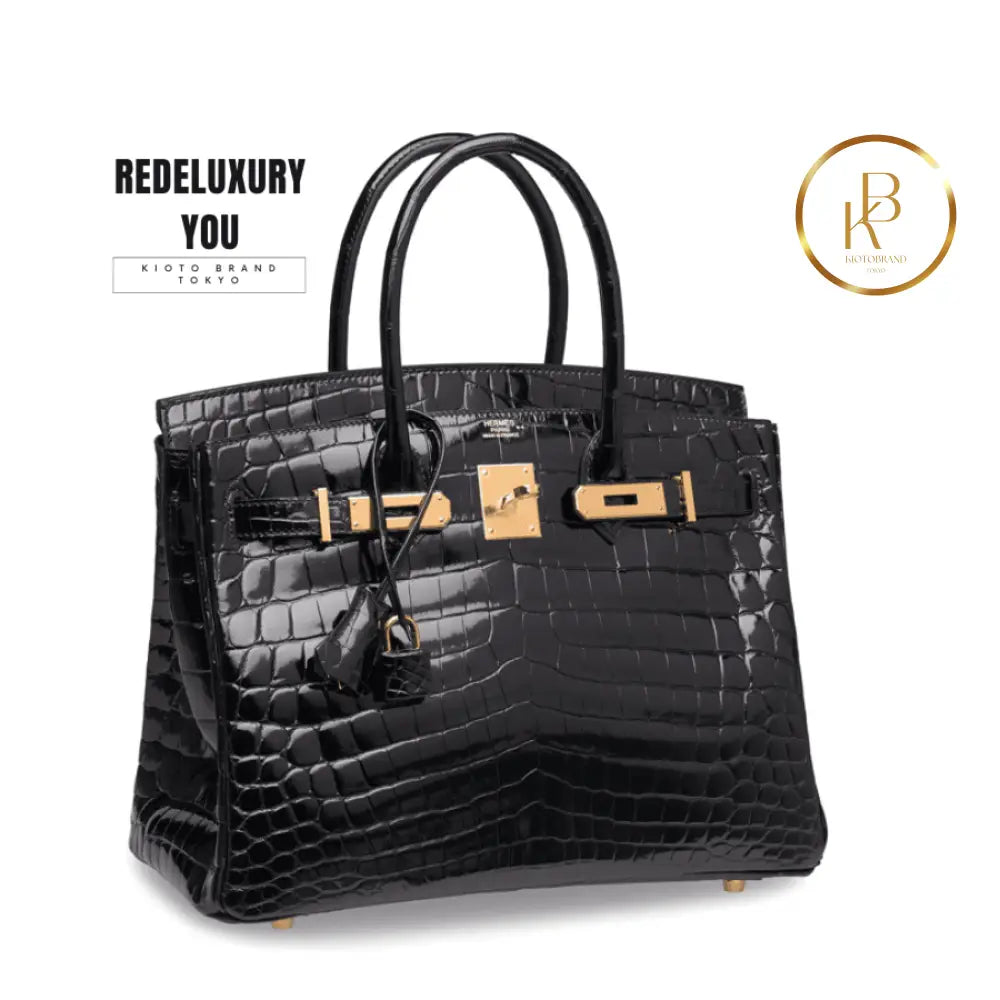 Birkin 30 Black Shiny Niloticus Croc
