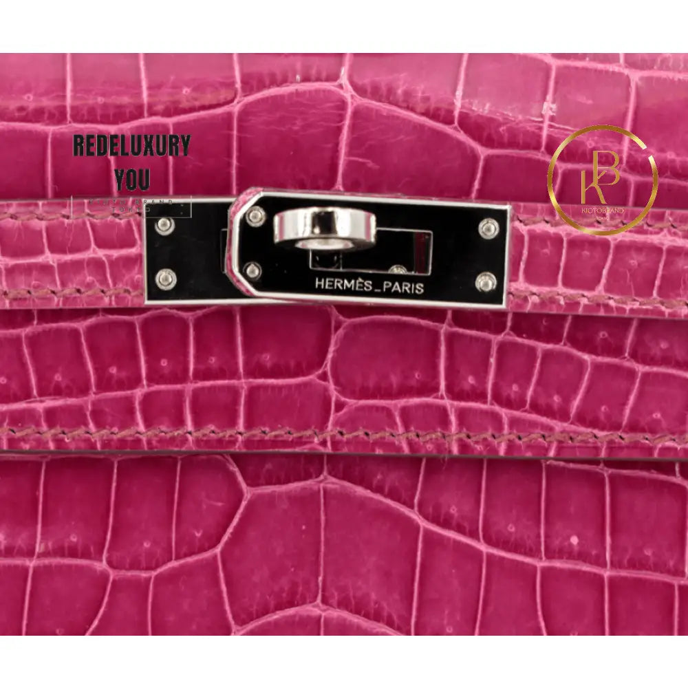 Kelly Pochette Shiny Nile Croc Rose Scheherazade
