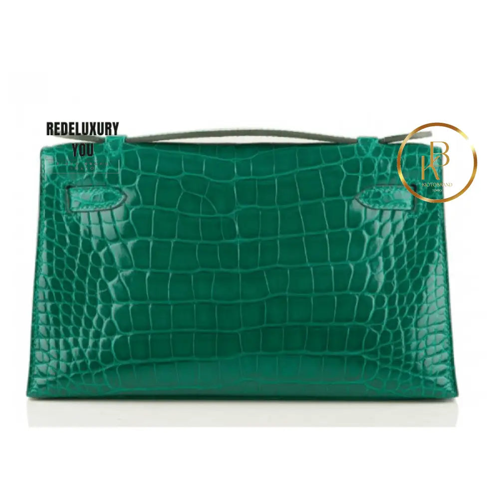 Kelly Pochette Emerald Shiny Alligator