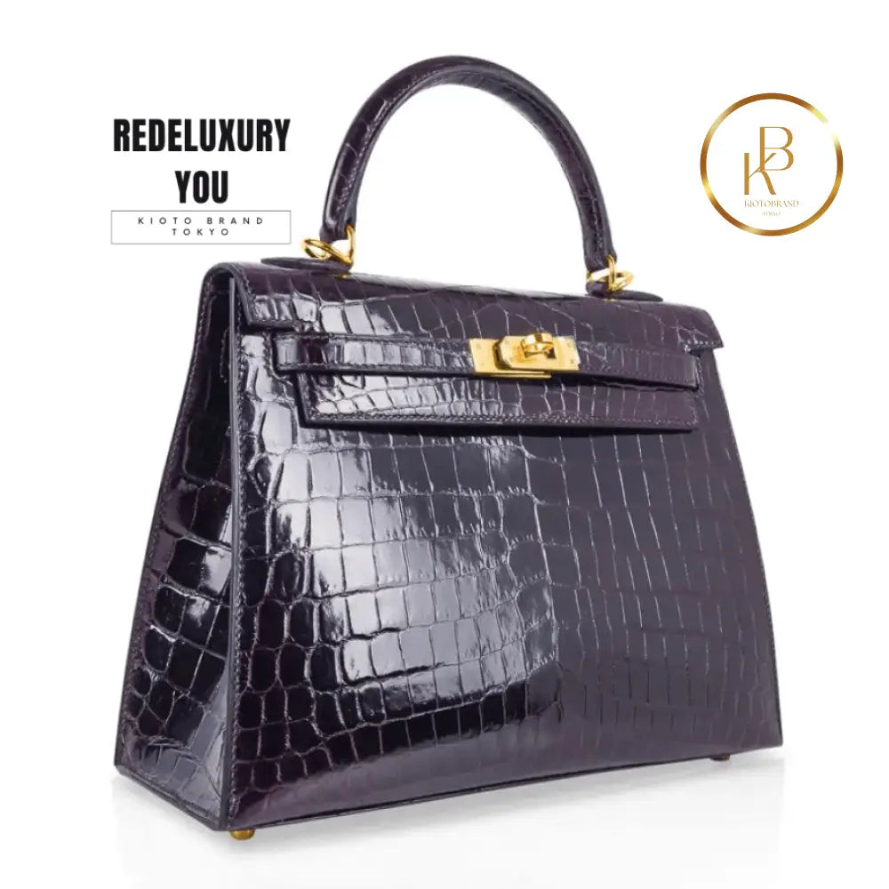 Kelly 25 Crocodile Prunoir Deep Plum Purple