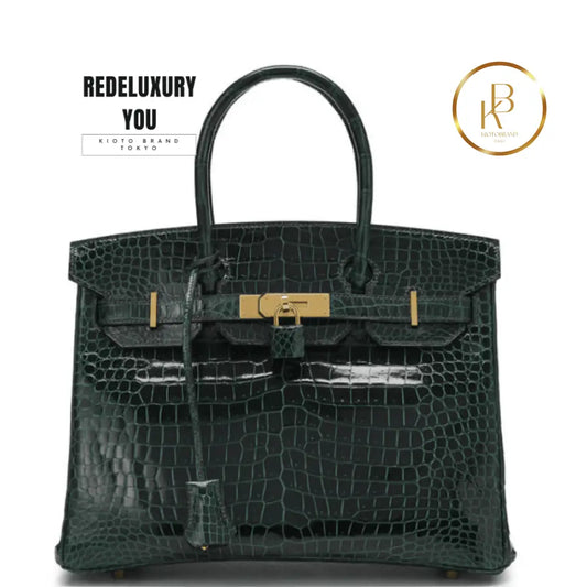 Birkin 30 Vert Fonce Crocodile Porosus Lisse Bag