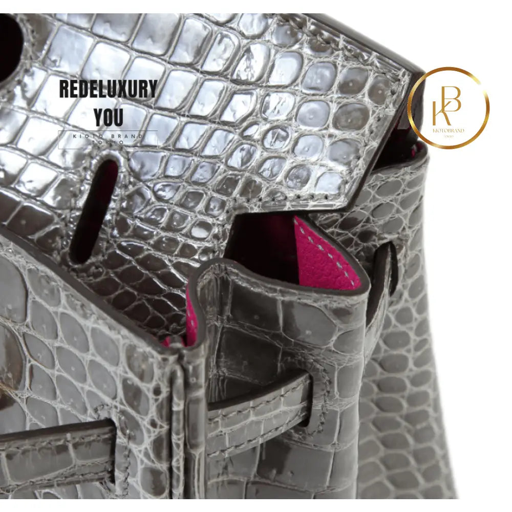 Birkin 25 Gris Tourterelle Rose Purple Hss Special Order Shiny Porosus C