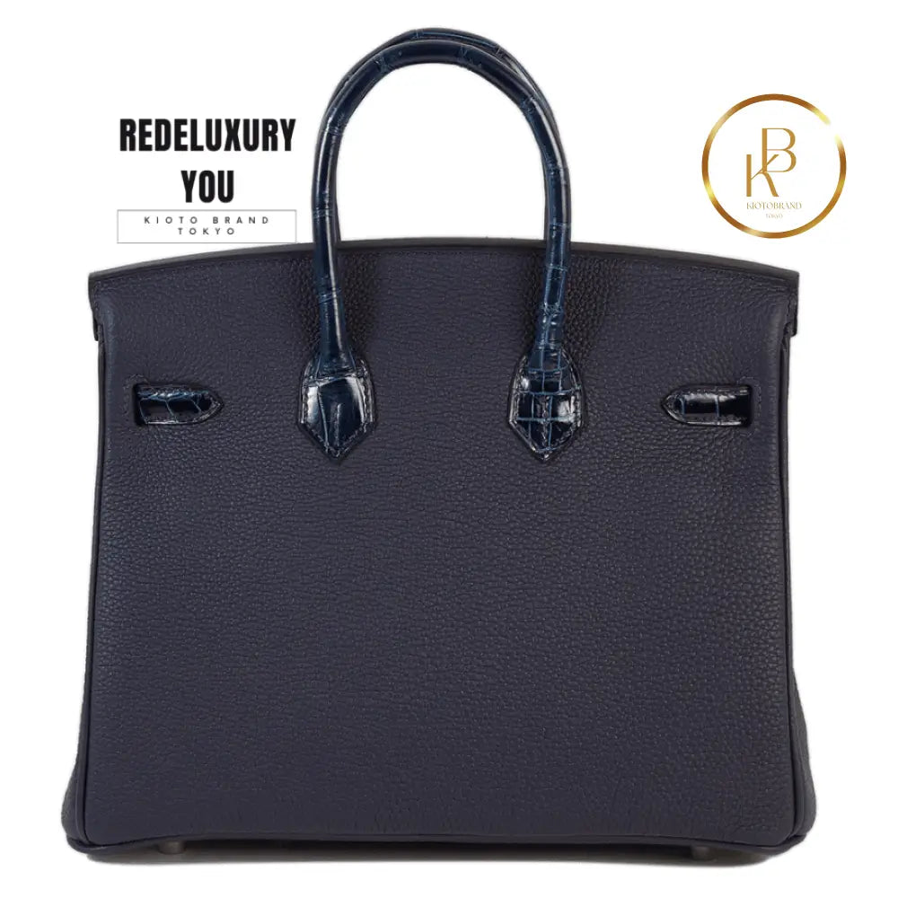Birkin Touch 25 Blue Baltique Shiny Nile Croc & Nuit Togo