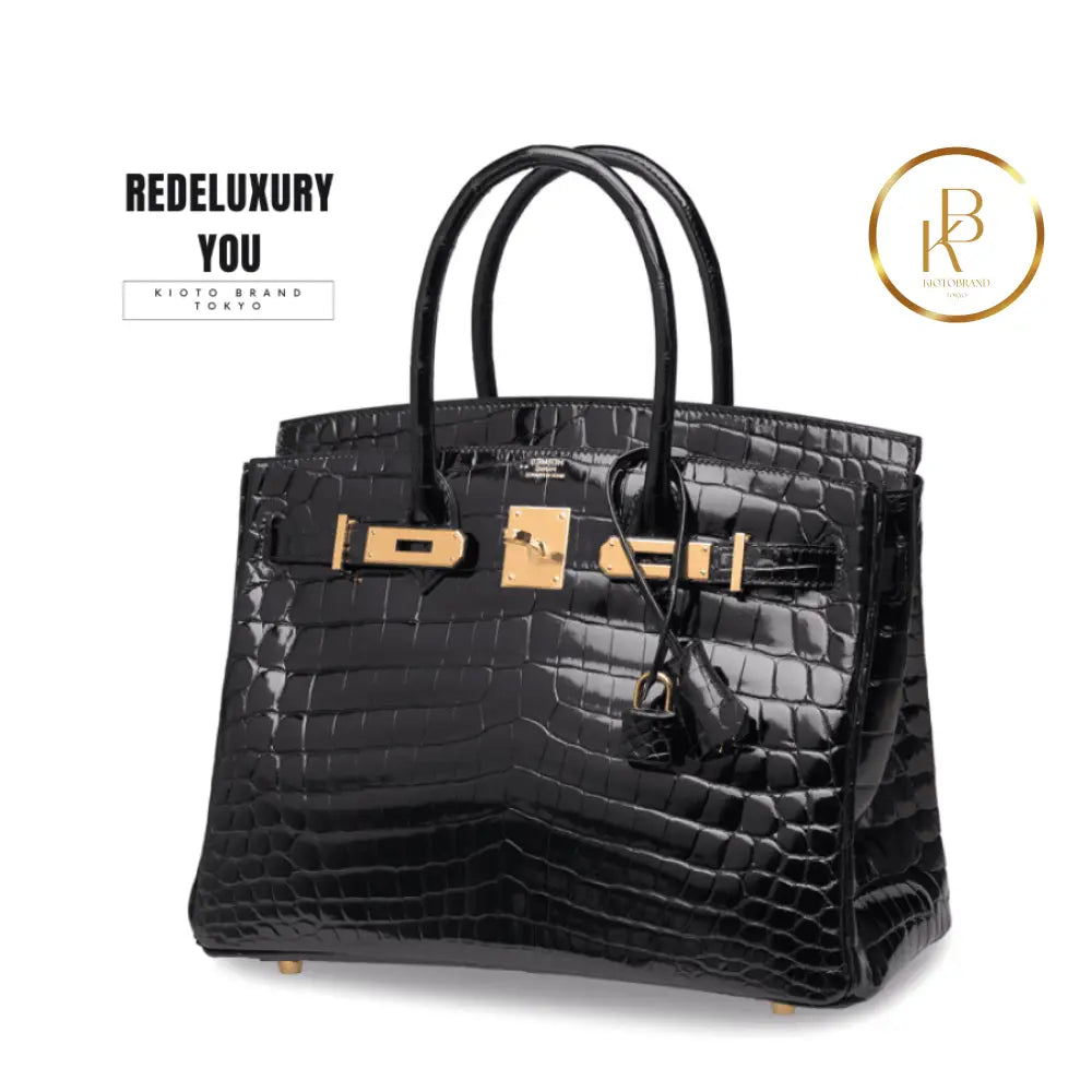 Birkin 30 Black Shiny Niloticus Croc
