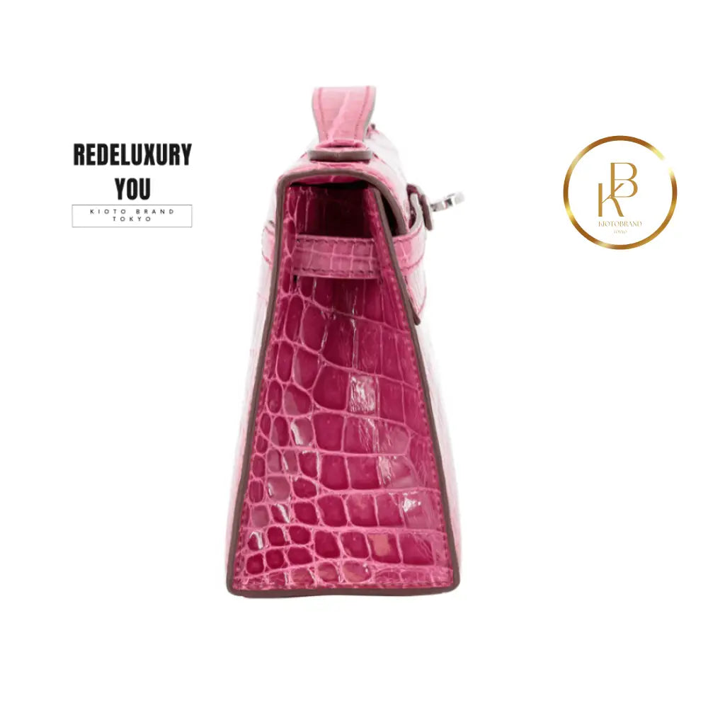 Kelly Pochette Shiny Nile Croc Rose Scheherazade