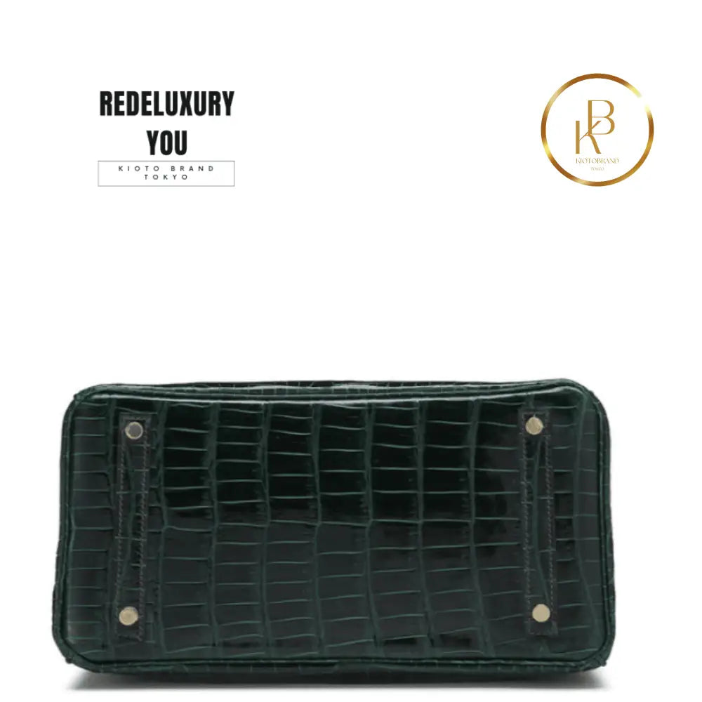 Birkin 30 Vert Fonce Crocodile Porosus Lisse Bag