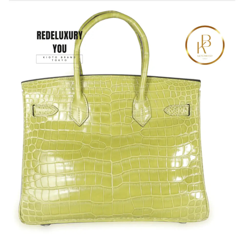 Birkin 30 Shiny Vert Anis Porosus Crocodile Phw