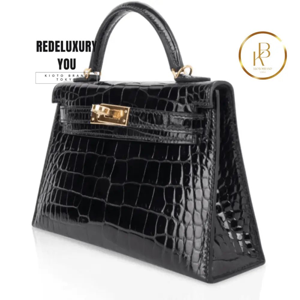 Kelly 20 Mini Sellier Black Alligator Gold Hardware