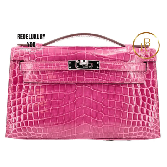 Kelly Pochette Shiny Nile Croc Rose Scheherazade