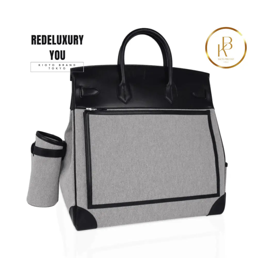 Birkin 40 Cargo Hac Black Evercalf Leather/Toile H Ecru Noir