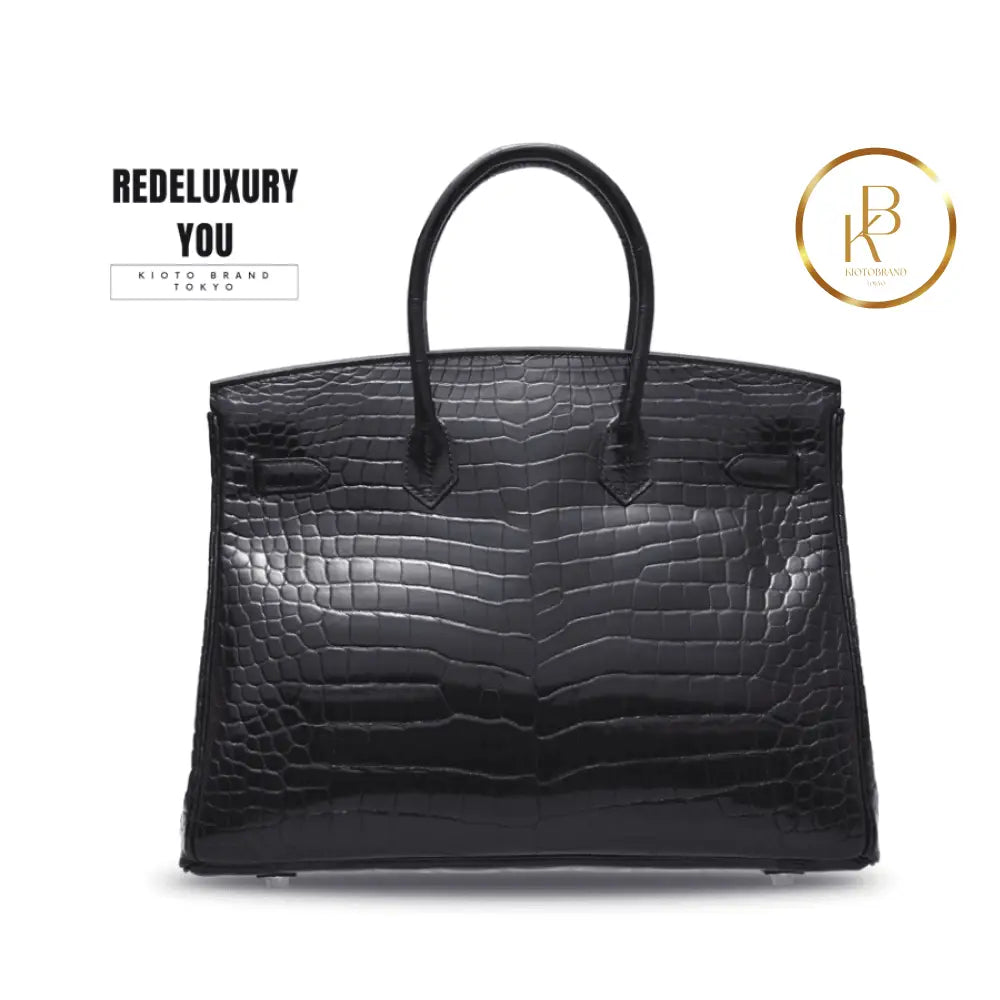 Birkin 35 Shiny Black Porosus Croc