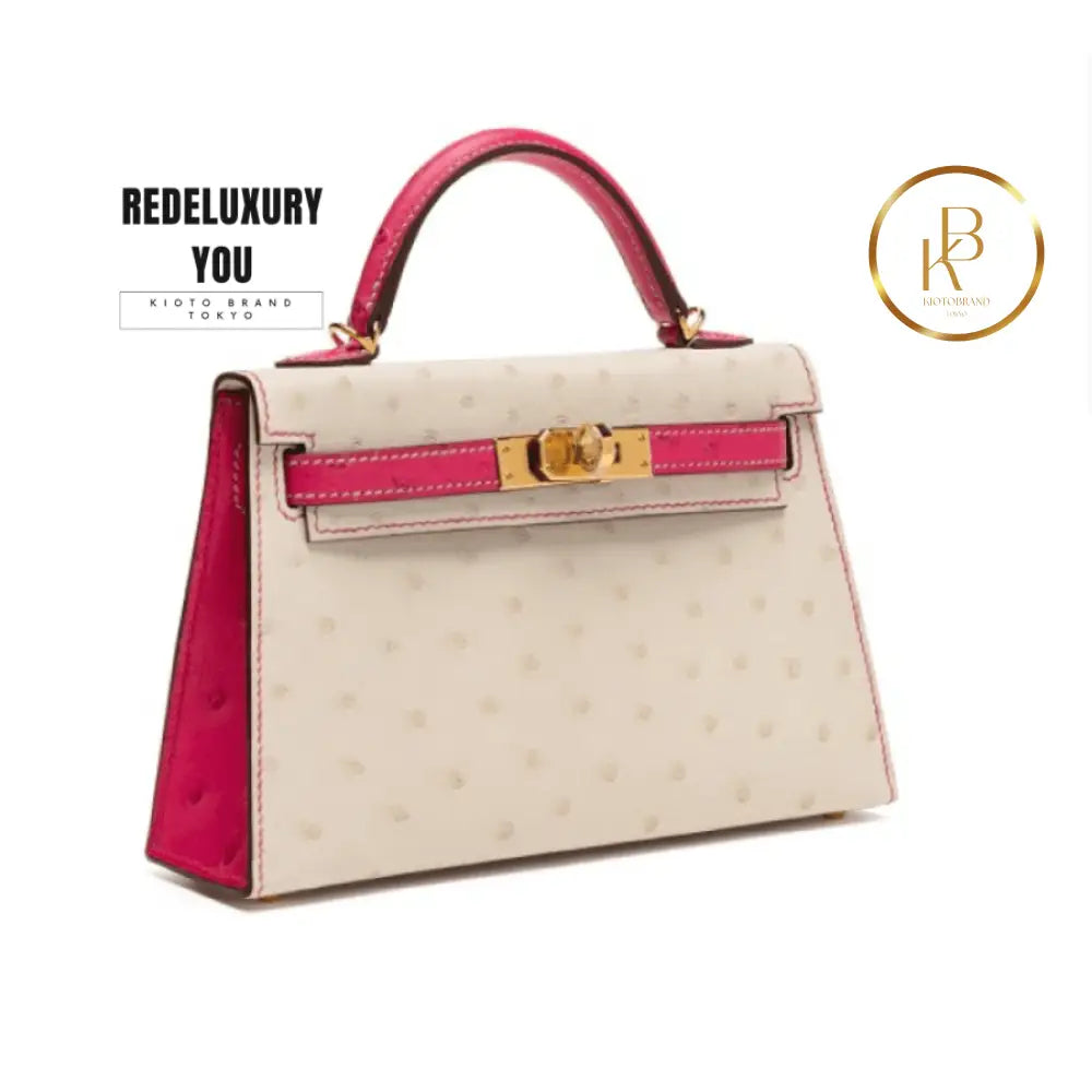 Kelly 20 Mini Ii Sellier Beton & Rose Tyrien Ostrich Hss
