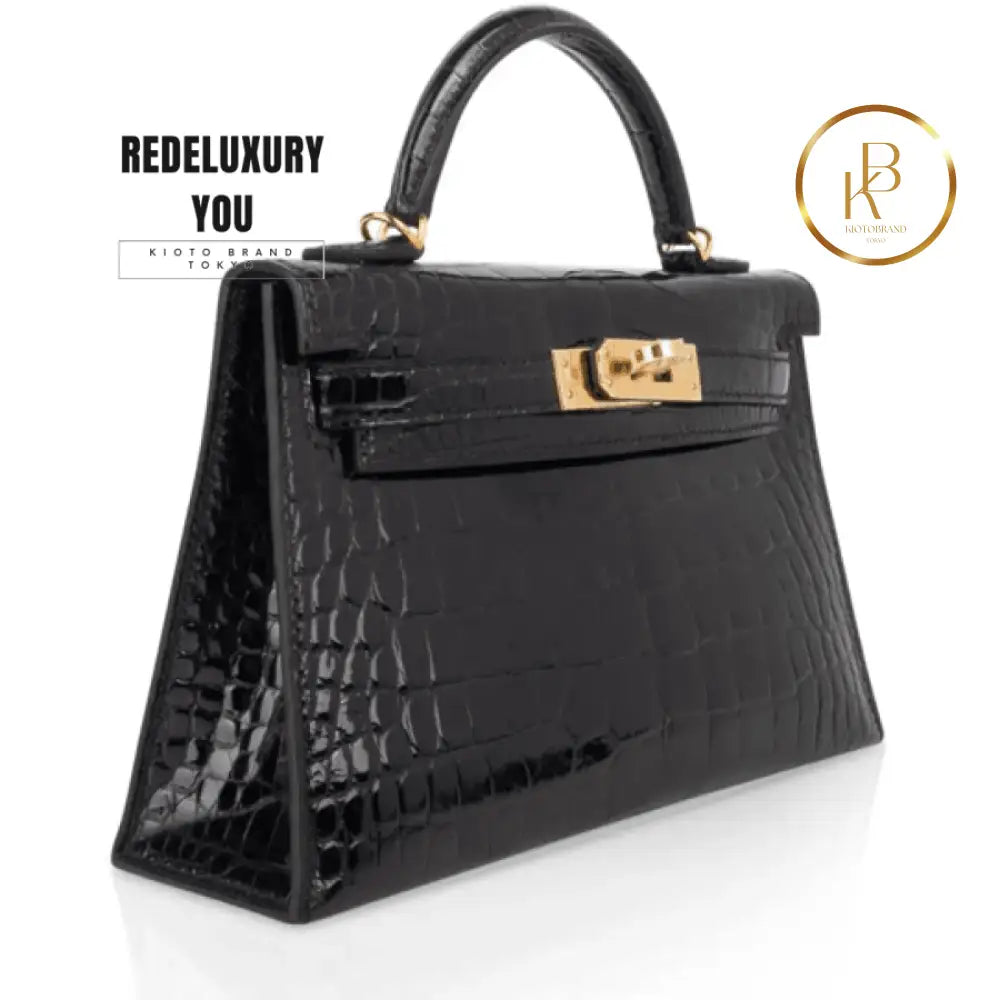 Kelly 20 Mini Sellier Black Alligator Gold Hardware