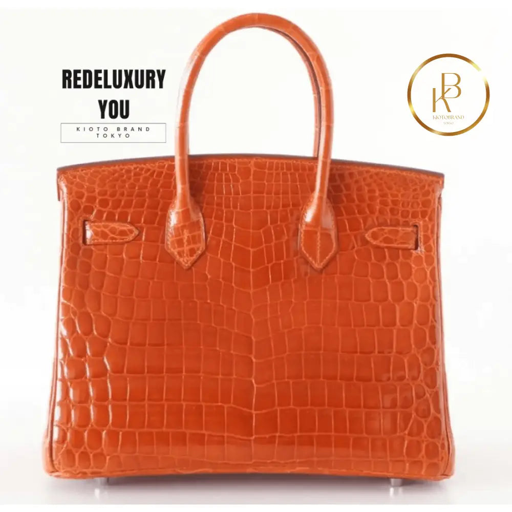 Birkin 30 Orange Feu Crocodile