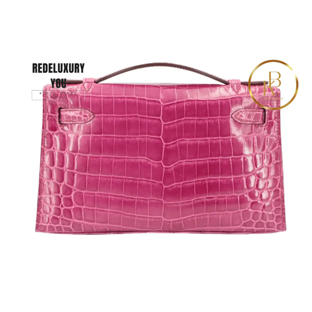 Kelly Pochette Shiny Nile Croc Rose Scheherazade