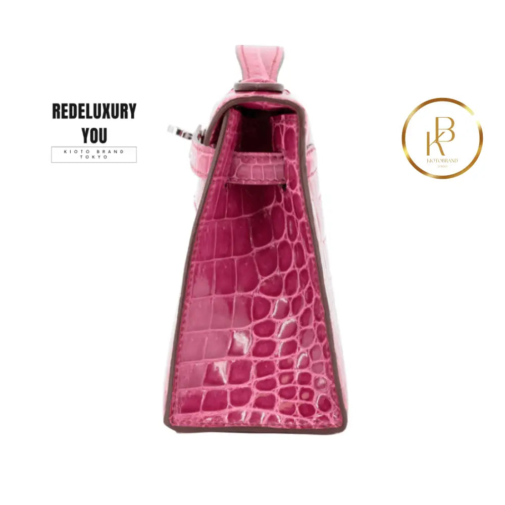 Kelly Pochette Shiny Nile Croc Rose Scheherazade