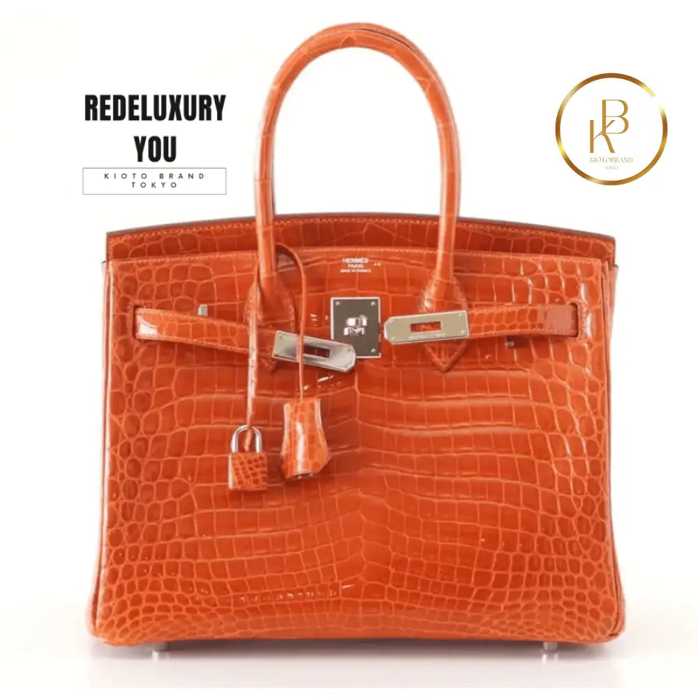 Birkin 30 Orange Feu Crocodile