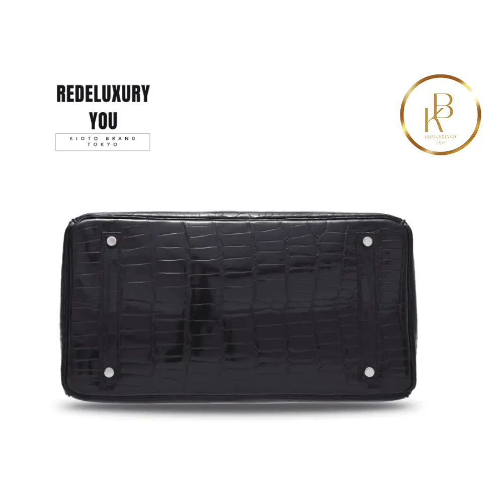 Birkin 35 Shiny Black Porosus Croc