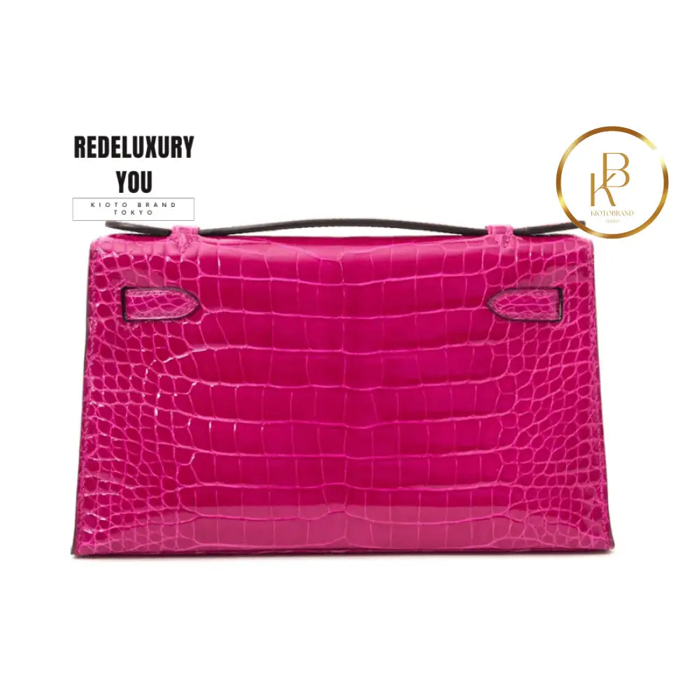 Rare Hermes Kelly Pochette Alligator Rose Sheherazade Phw