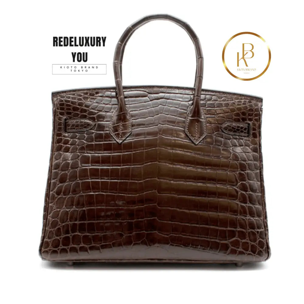 Birkin 30 Chocolate Shiny Porosus Crocodile