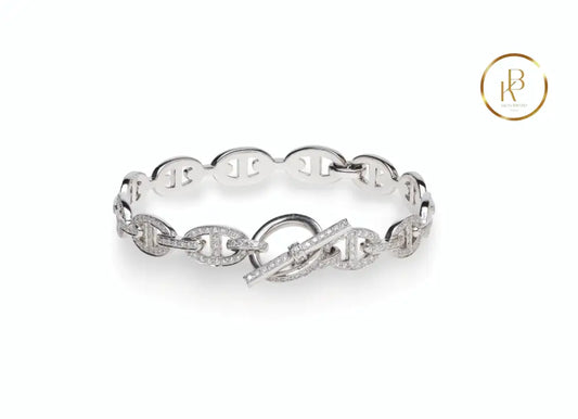 18K White Gold & Diamond Chaîne D’ancre Bracelet Bracelet