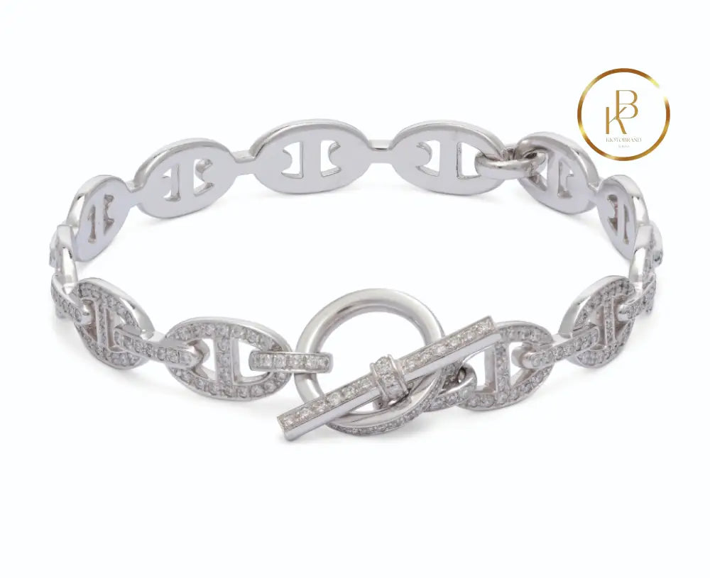 18K White Gold & Diamond Chaîne D’ancre Bracelet Bracelet