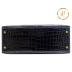 Kelly 28 Sellier Porosus Croc Bleu Baltique Handbags