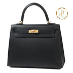 Kelly 25 Sellier Black Sombrero Leather Ghw Handbags