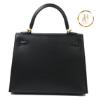 Kelly 25 Sellier Black Sombrero Leather Ghw Handbags