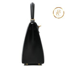 Kelly 25 Sellier Black Sombrero Leather Ghw Handbags